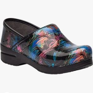 Dansko XP Professional Rainbow Watercolor Patent Leather Stapled Slip-on Clogs
